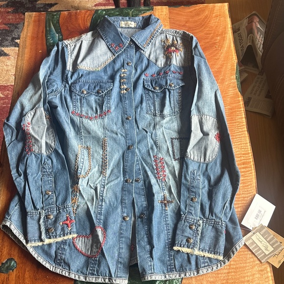 Tasha Polizzi Tops - Tasha Polizzi Blue Embroidered Button Down Shirt